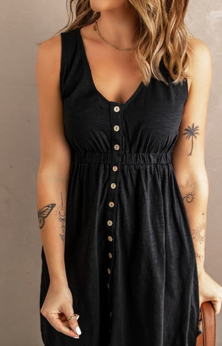 Button Sleeveless High Waist Mini Dress