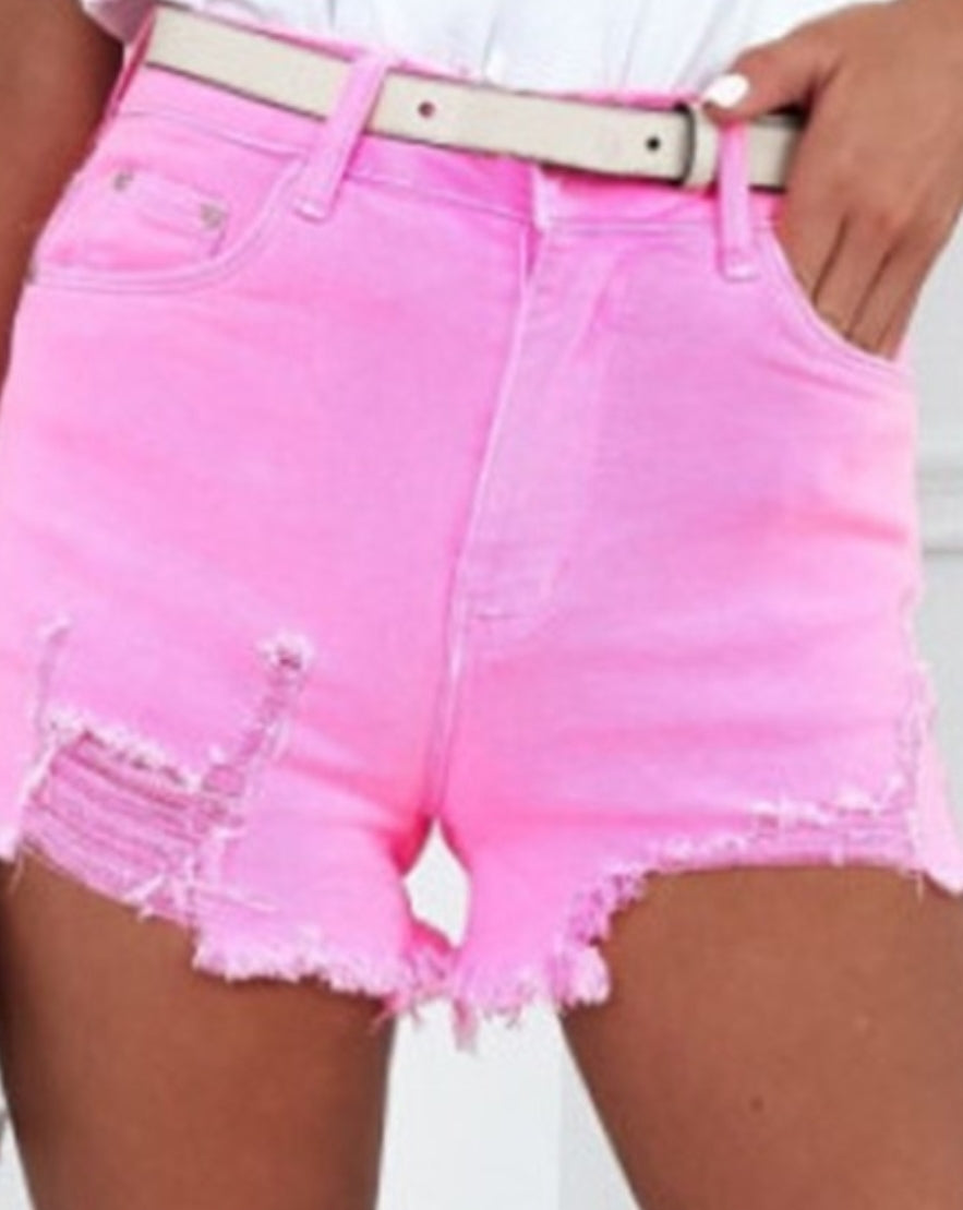 Solid Color Distressed Denim Shorts