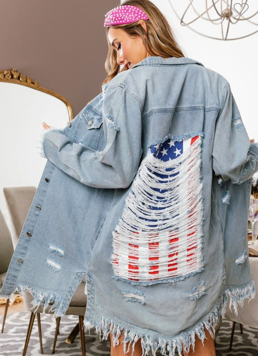 American distressed denim jacket or dress