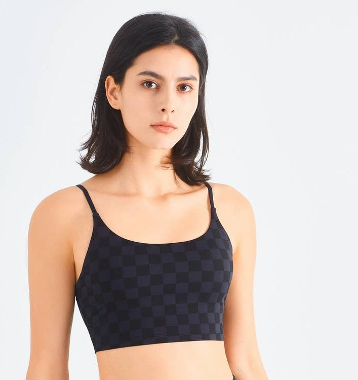 Checker crop sport tank