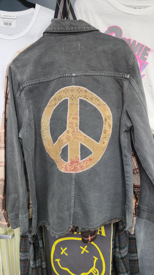 Custom peace sign denim jacket