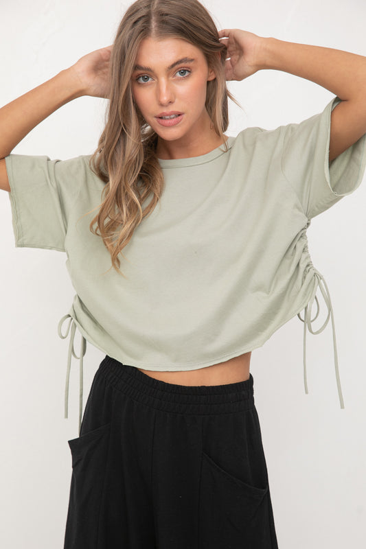 Cropped t-shirt with draw string side detail