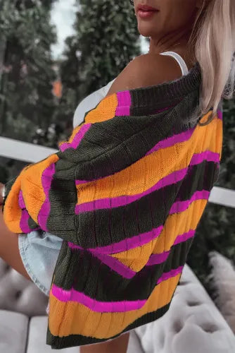 Striped color block cardigan