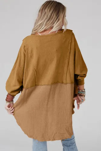 Raw hem high low long sleeve shirt