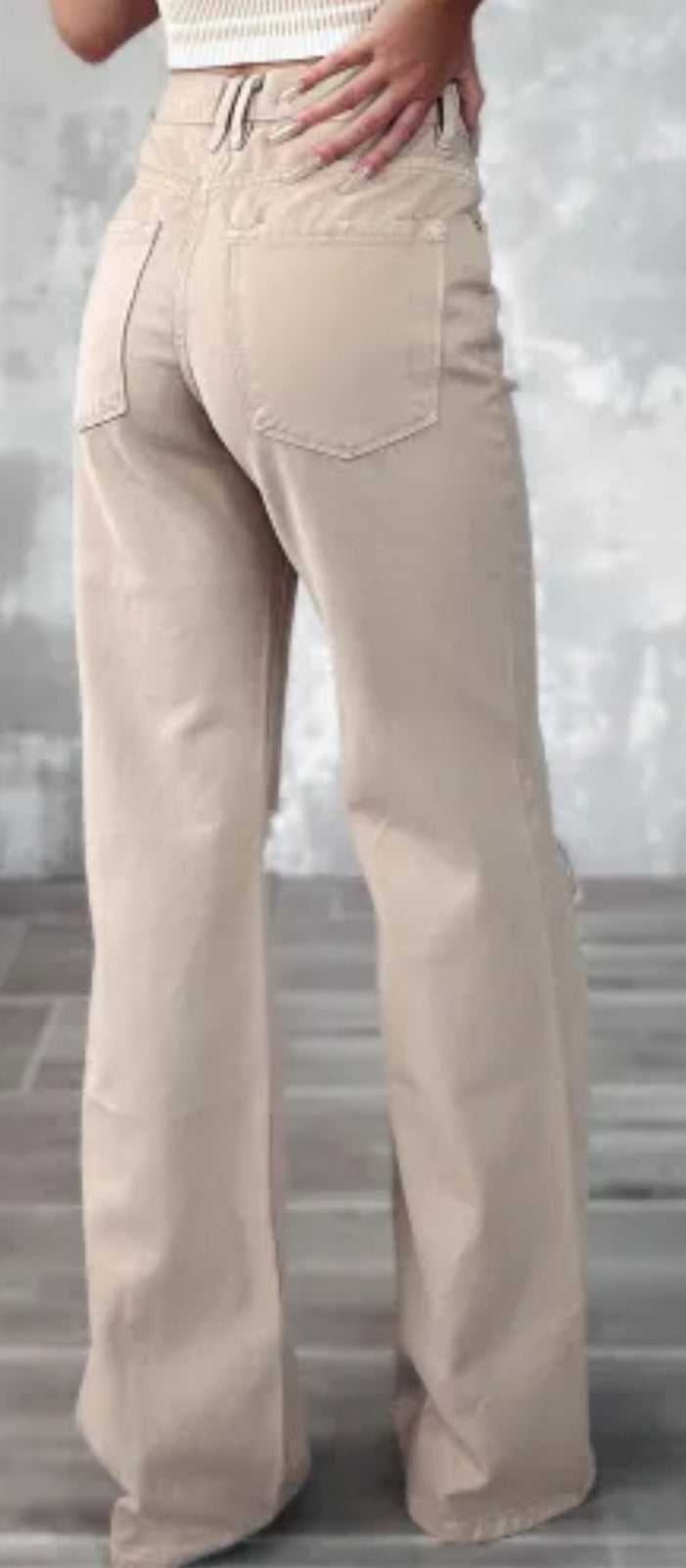 Distressed wide leg cream pants