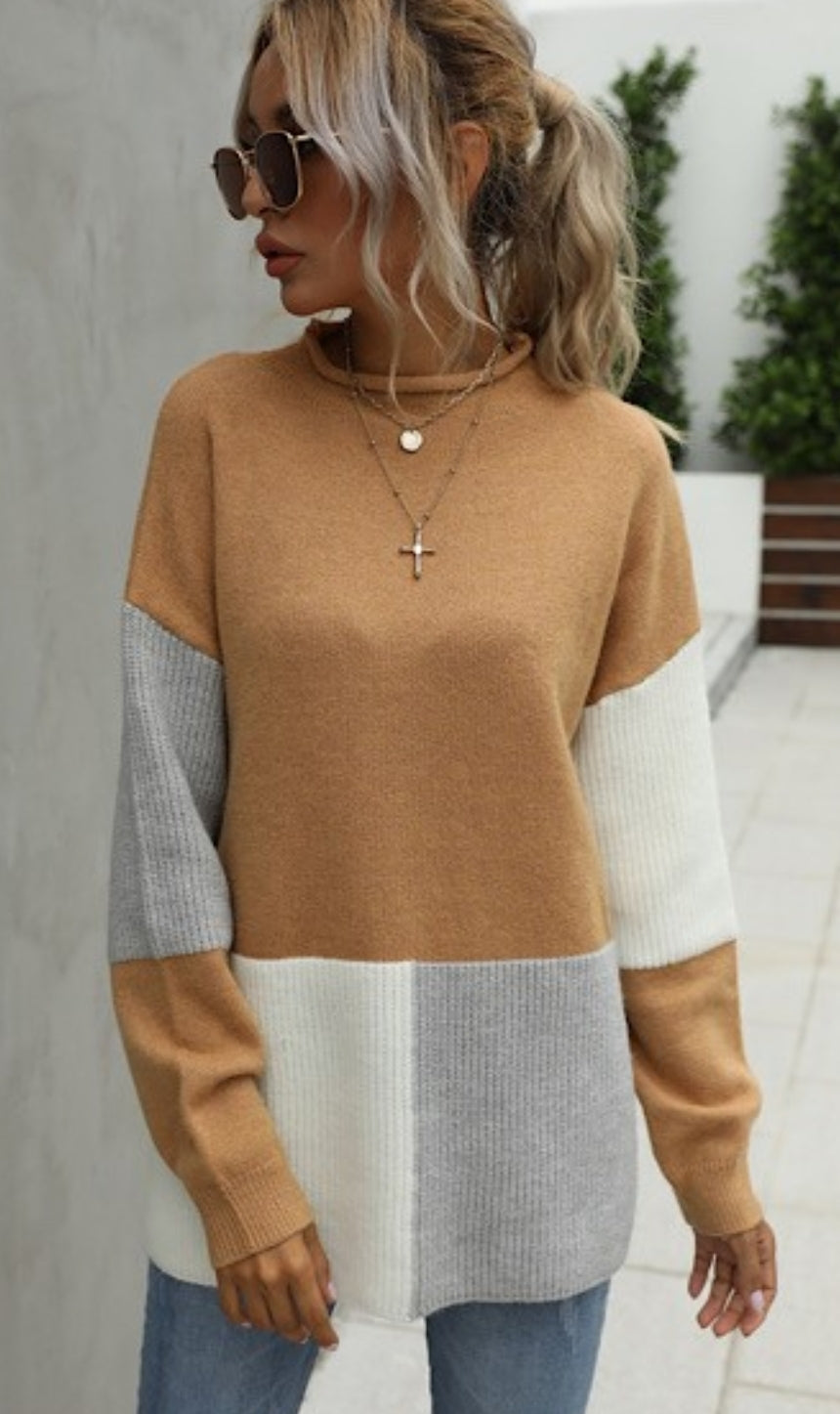 Color block long sweater