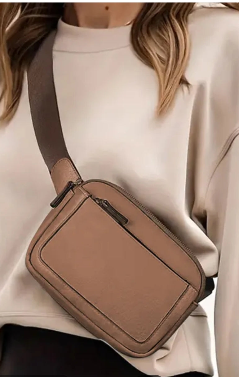 Leather color block crossbody