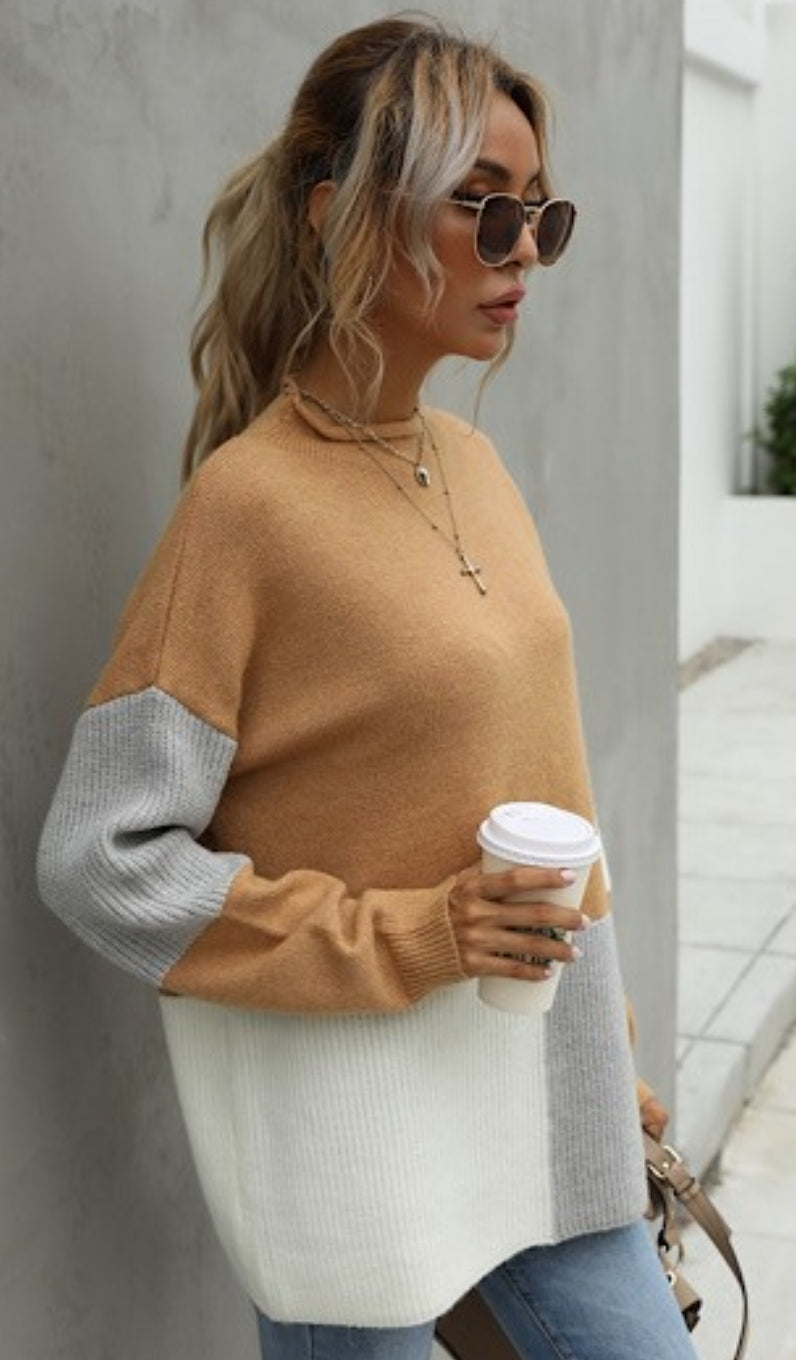 Color block long sweater