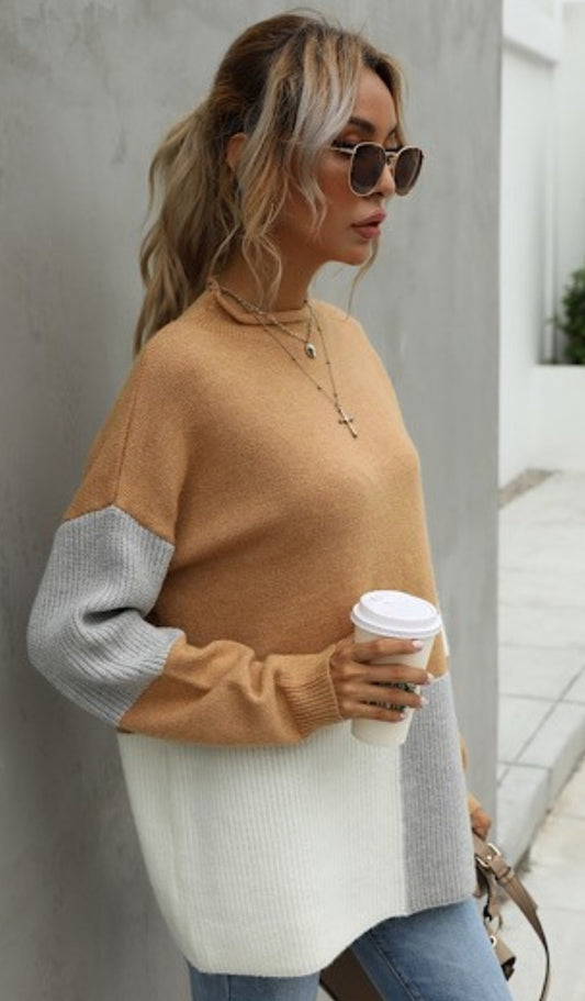 Color block long sweater