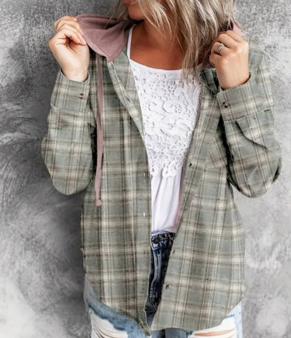 Plaid button up hoodies