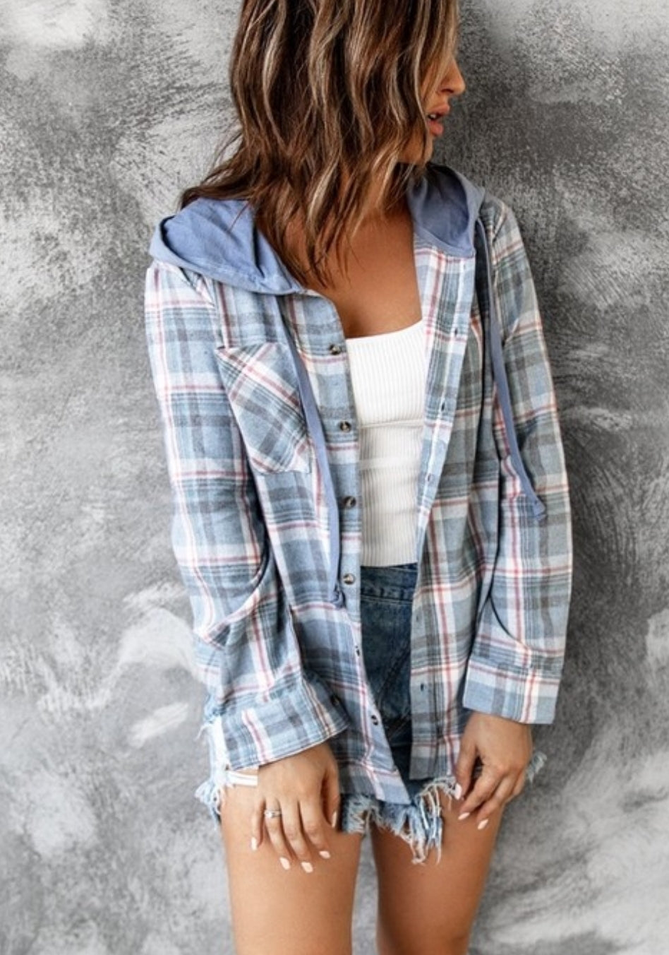 Plaid button up hoodies