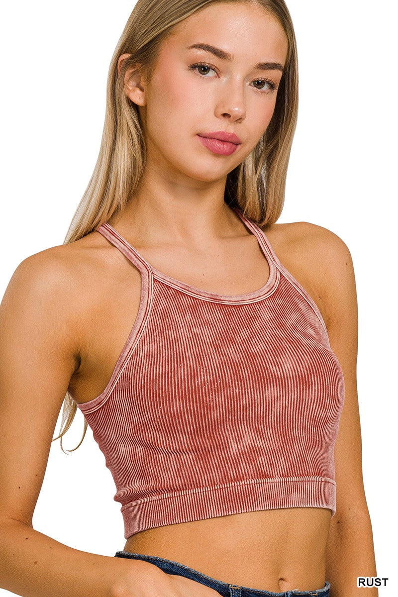 Washed cropped halter tank