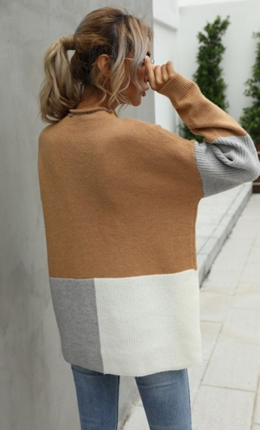 Color block long sweater