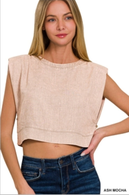Linen blouse w/shoulder pads