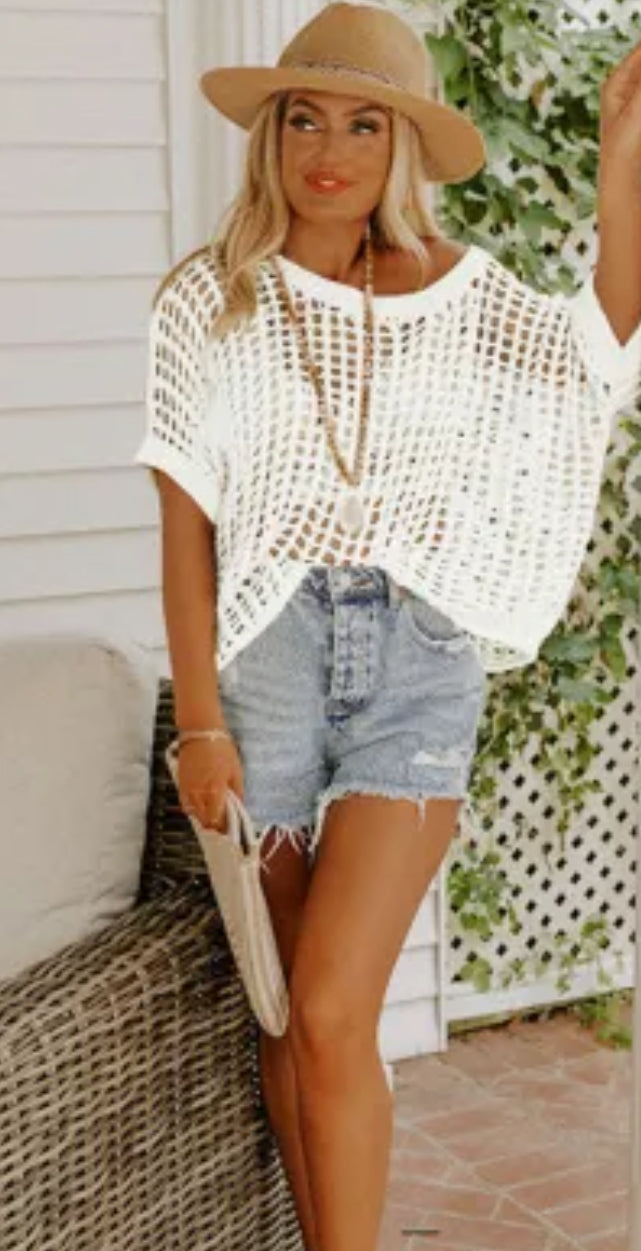 Knit loose short sleeve shirt