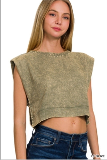 Linen blouse w/shoulder pads