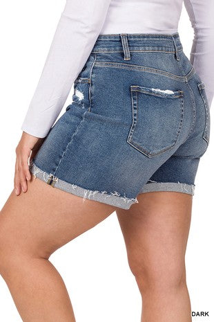 Plus distressed denim shorts