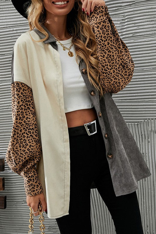 Leopard and color block patchwork Shacket