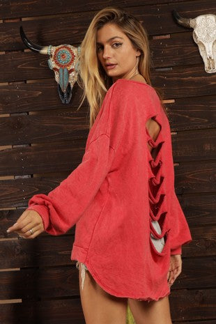 Mineral washed cut-out sweatshirt