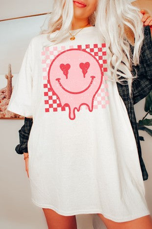 Smiley Checkered Oversized Graphic Tee