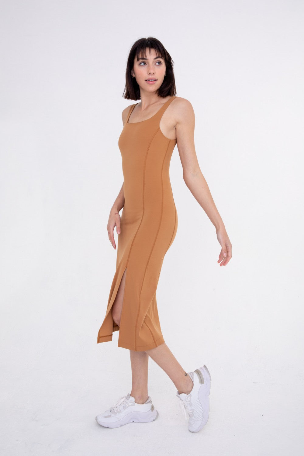 Square Neck Body Con Midi Dress